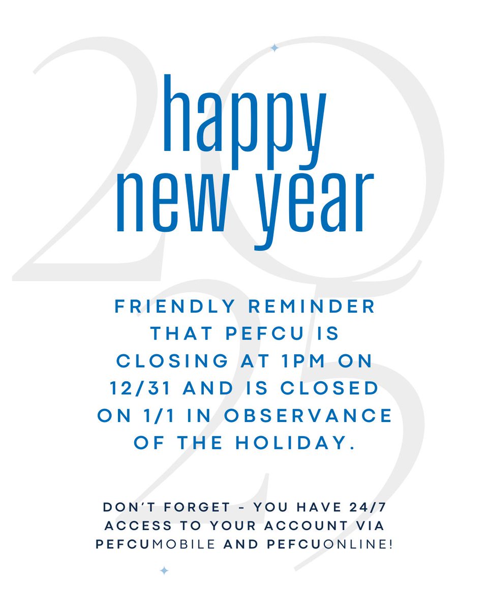 📅 Reminder! Our branches will be closing at 1 p.m. on New Year's Eve and will be closed on New Year's Day as we ring in 2025. We’ll be back to assist you on January 2. Wishing you a happy, safe, and prosperous New Year! 🎉