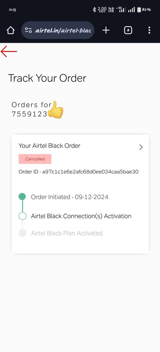 Buddhapal7559's tweet photo. I placed #Airtelblack order on 9 December 2024 and paid 2500 rupees by online payment But because of no availability of 5g I cancelled the order on 9 December 2024 but till 31 December 2024 there is no refund is given.  After private messaging To @airtelindia the is no response https://t.co/bF8JcQ1VCU
