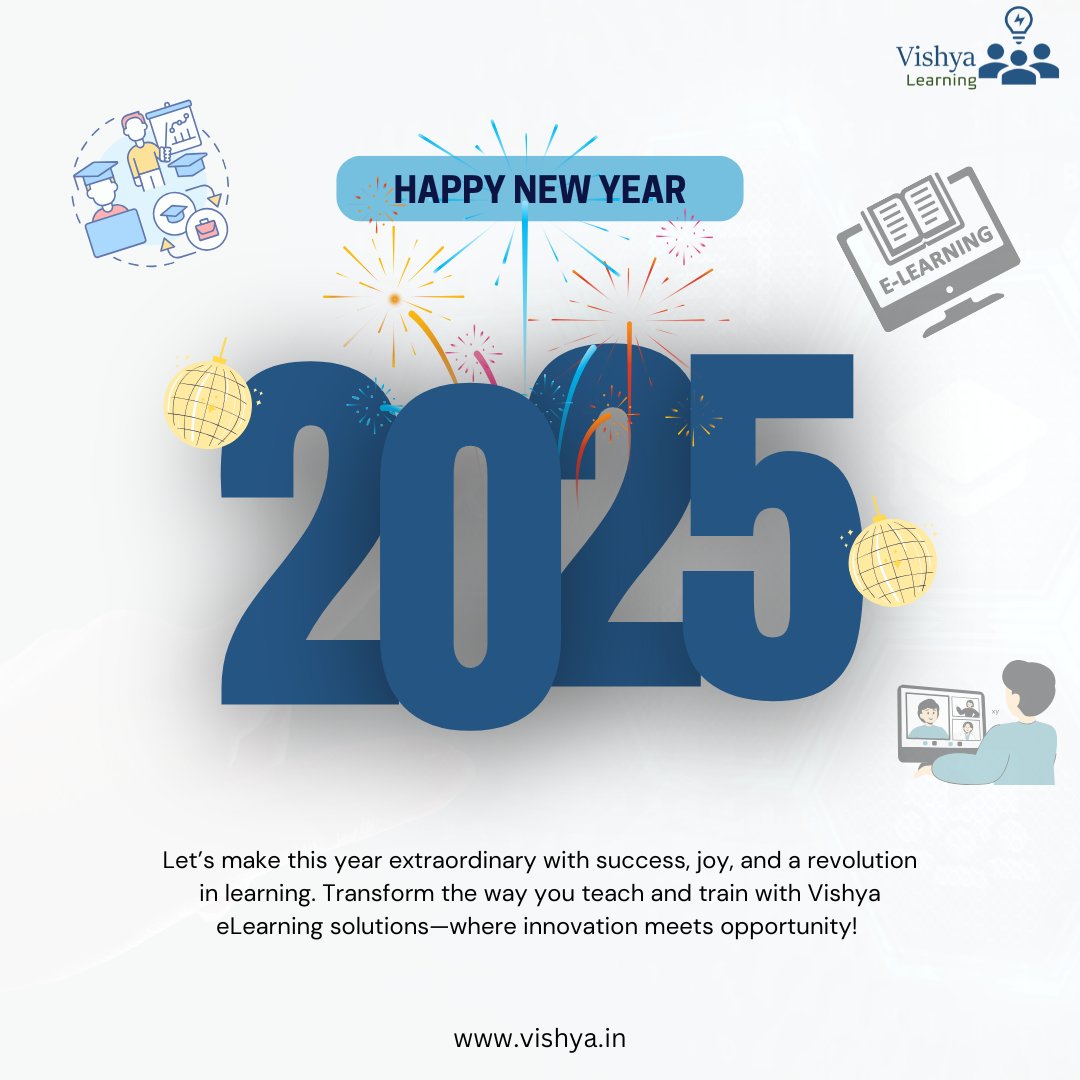 VishyaLearning's tweet image. Let’s make 2025 extraordinary with success, joy, and endless opportunities! 🚀 This year, transform the way you teach and train with Vishya eLearning Solutions—where innovation meets opportunity.

#HappyNewYear #NewYear2025 #LearningTransformation #DigitalLearning #vishyalearning
