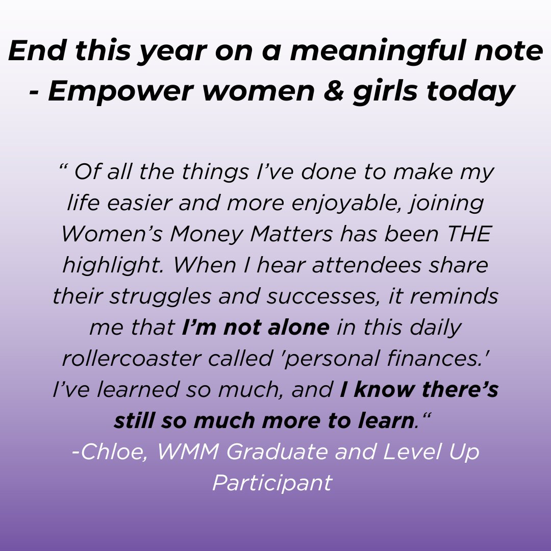 It’s the final day of 2024—and your support can make an immediate impact. Every dollar you give will be match by anonymous donor 3:1 and will help women &amp; girls living on low incomes access financial wellness programs to improve their financial futures.

👉womensmoneymatters.org/donate