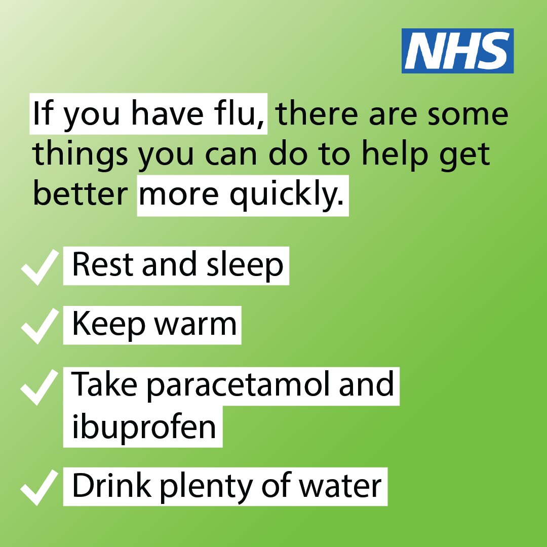 If you have flu, there are some things you can do to help get better more quickly.

Pharmacies can give treatment advice and recommend flu remedies if you need it.

If your local pharmacy is shut on New Year’s Day you can find one near you; 

➡️ nhs.uk/service-search…