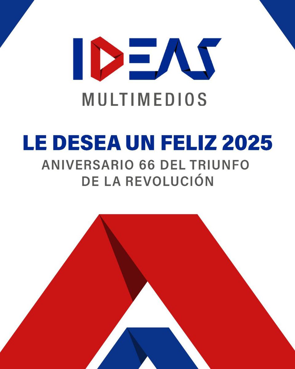 ¡Felicidades Cuba! 🇨🇺♥️ 

El colectivo de Ideas Multimedios les desea el mejor de los años. 
Sigamos construyendo Cuba juntos💪. 

Feliz 2025‼️
