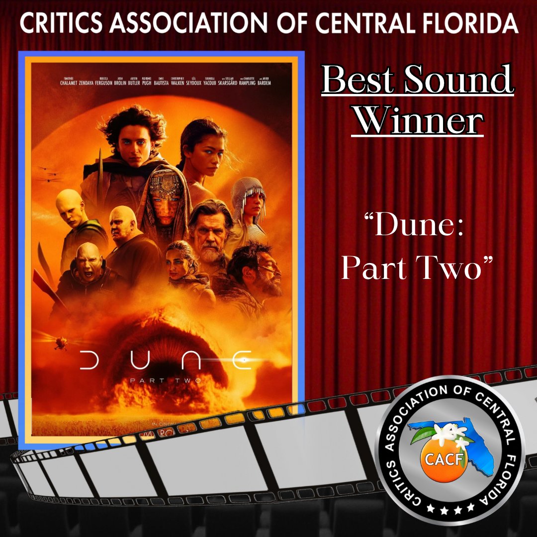 CACF_Critics's tweet photo. Best Sound Design Winner: Dune: Part Two
@dunemovie @wbpictures #GreigFraser @HansZimmer #CACF2024 https://t.co/zqCkEhpwl1