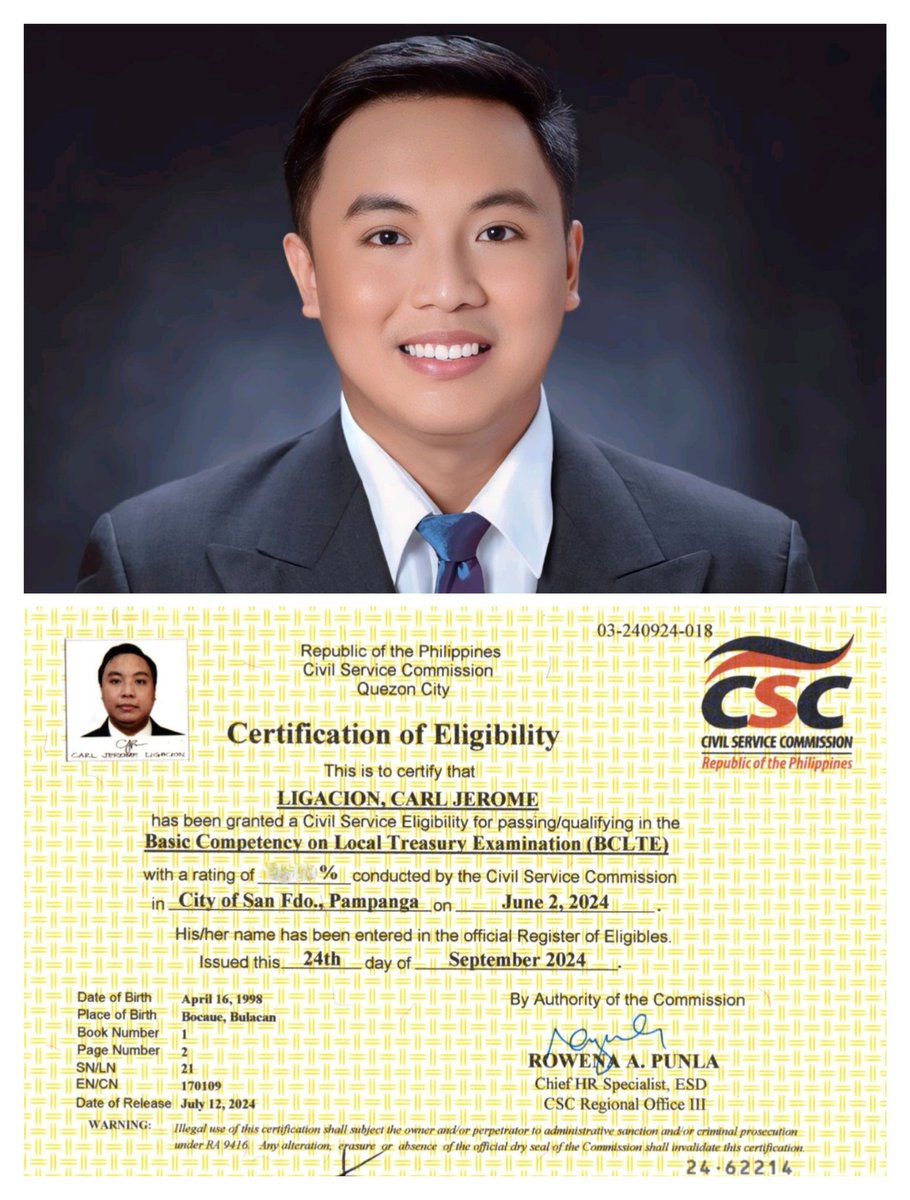 ceej041698's tweet photo. This 2024, I...

- Got permanent at work in January
- Passed the Basic Competency on Local Treasury Examination in June
- Passed the Licensure Examination in Agriculture in November 

Hindi pa ko tapos this 2025 💪 https://t.co/oyZn2otKWQ