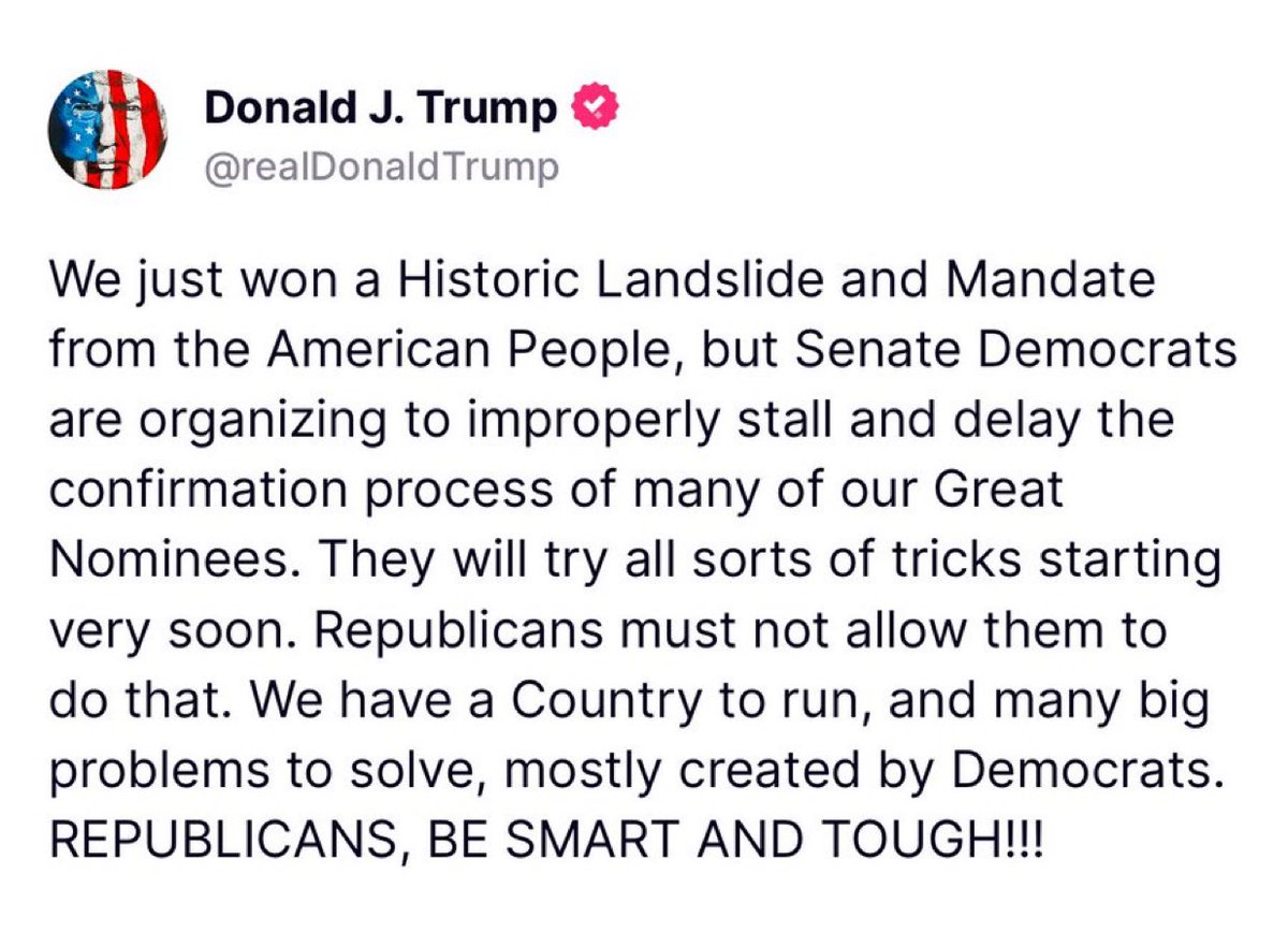 DC_Draino's tweet image. Trump calling out Senate Dems who are plotting to stop his Cabinet nominations

Let this be a warning to any RINOs who help Democrats stop the Trump agenda

This will be your last term