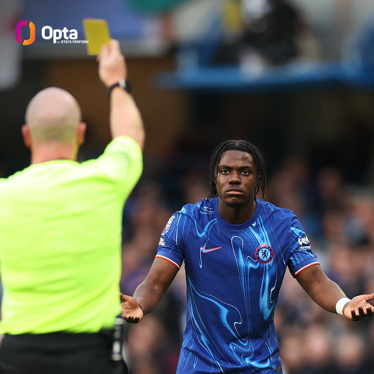 OptaJoe's tweet image. 100 - Chelsea received the most yellow cards in the Premier League in 2024 (100) and, having received 108 in 2023, became the first side to receive 100+ yellows in two different years. Combative.