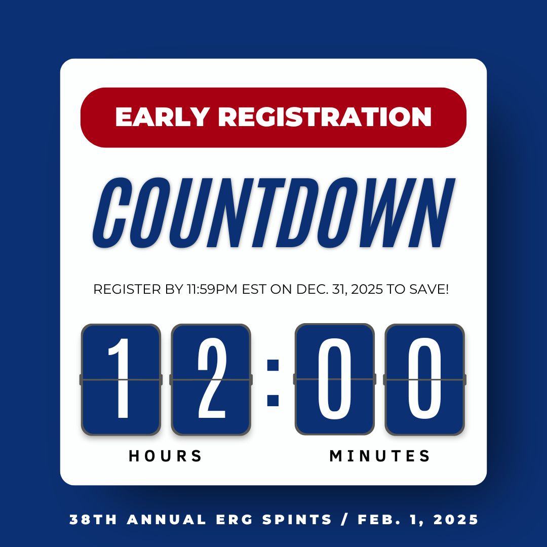 LOCK IN YOUR DISCOUNT BEFORE THE NEW YEAR!
Join athletes from 60 clubs &amp; gyms who've already signed up for the 38th Annual Erg Sprints on 2/1/25 in Alexandria, VA! Take advantage of early reg discounts until 11:59pm ET tonight – 12/31/24.
#rowing #indoorrowing #ergsprints