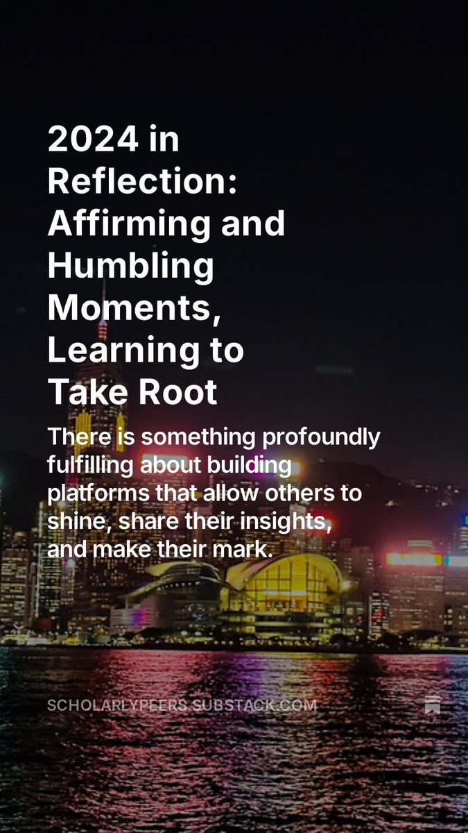 In his last post in 2024 <a href="/Scholarly_Peers/">Scholarly Peers</a>, our convenor <a href="/sinwangchong/">Sin-Wang Chong</a> looks back at some of his milestones in the past 12 months &amp; he is most proud of what he has done building bridges and platforms where others can shine and help one another! 

scholarlypeers.substack.com/p/2024-in-refl…