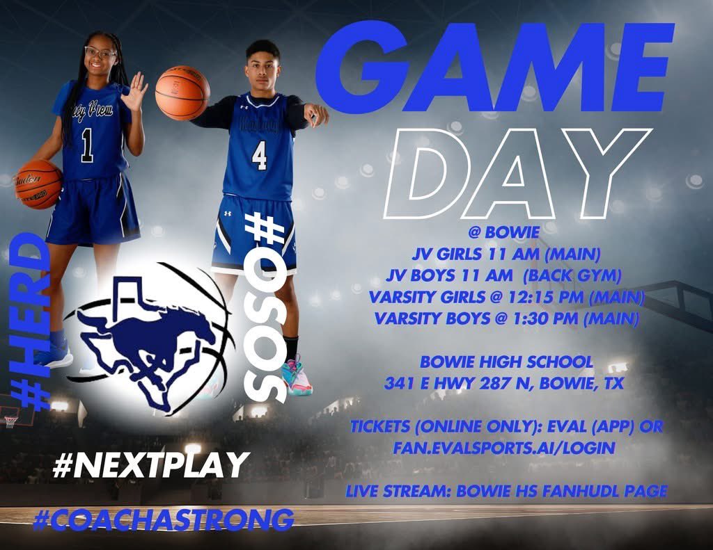 CoachNConway's tweet photo. DISTRICT GAME DAY!!! Come out to Bowie HS to catch your Mustangs in action! The JV girls and boys will both tip-off at 11am. The Varsity girls and boys teams will follow the JV girls game at 12:15 &amp; 1:30.
#OSOS #HERD #NEXTPLAY #COACHASTRONG

🎥https://t.co/L8FDHKSU3J https://t.co/UdazIURj2H