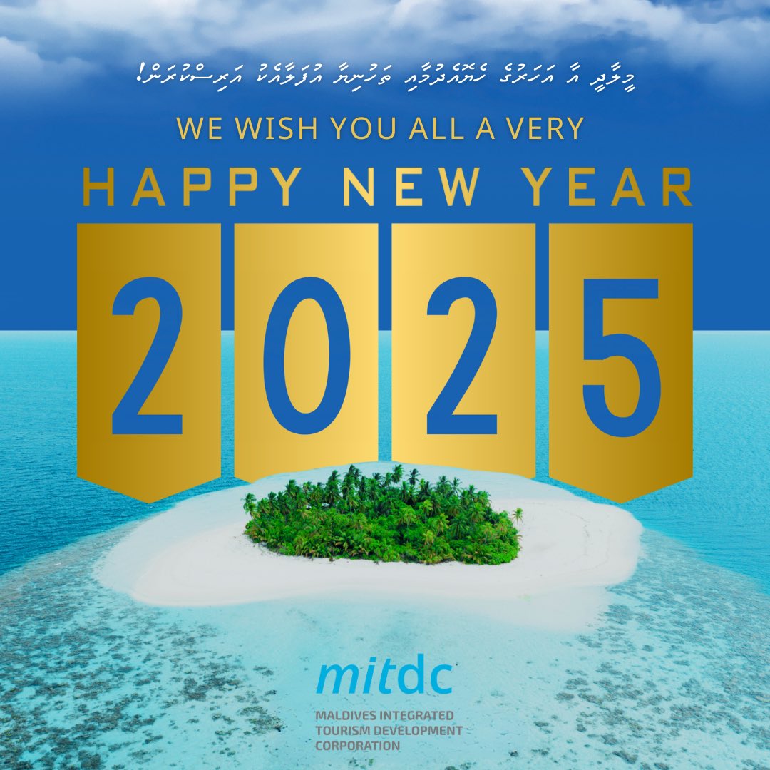 mitdcmv's tweet photo. Happy New Year 2025! 
Reflecting on the remarkable achievements of 2024, including record arrivals and global recognition for the Maldives, let us embrace hope and renewal in 2025. Wishing everyone joy, health, and success in the year ahead.

#HappyNewYear #Maldives https://t.co/k9kEXuelXN