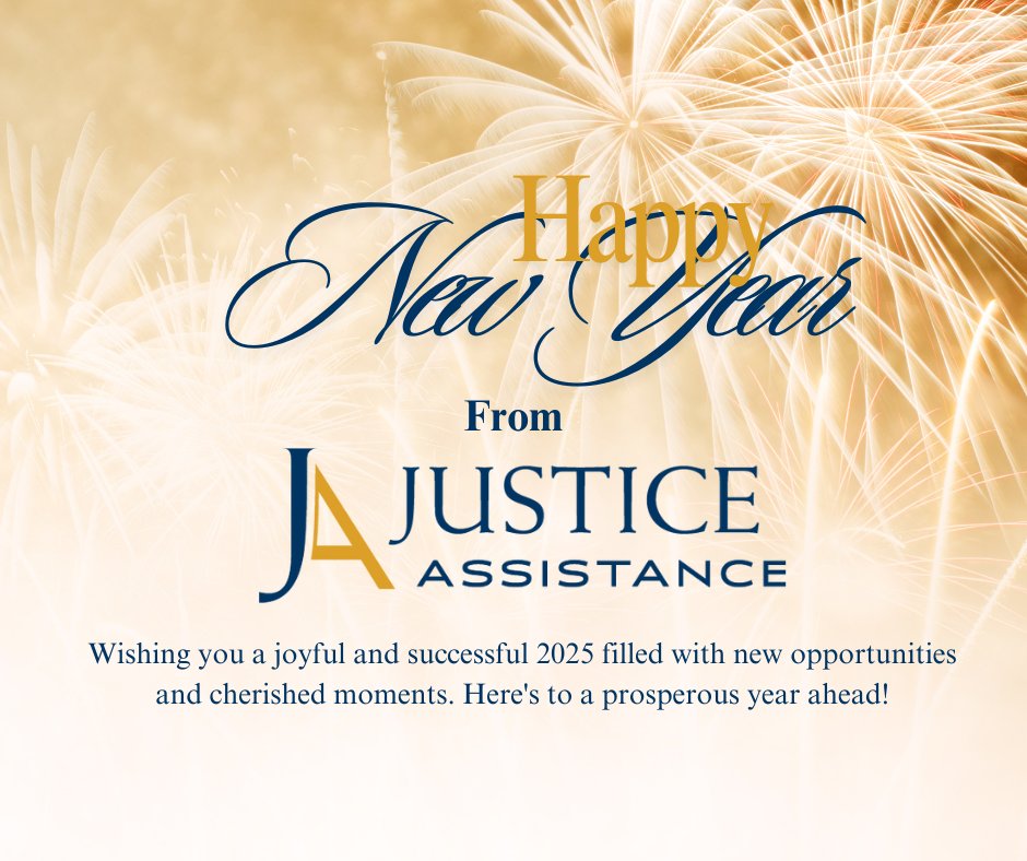 ✨ Happy New Year! ✨ We hope that everyone has a safe and happy New Years  Eve. Justice Assistance will be closing today at 12pm for the holiday  and re-opening on January 2nd. We look forward to continuing to provide  our crucial services and starting new initiatives in 2025!