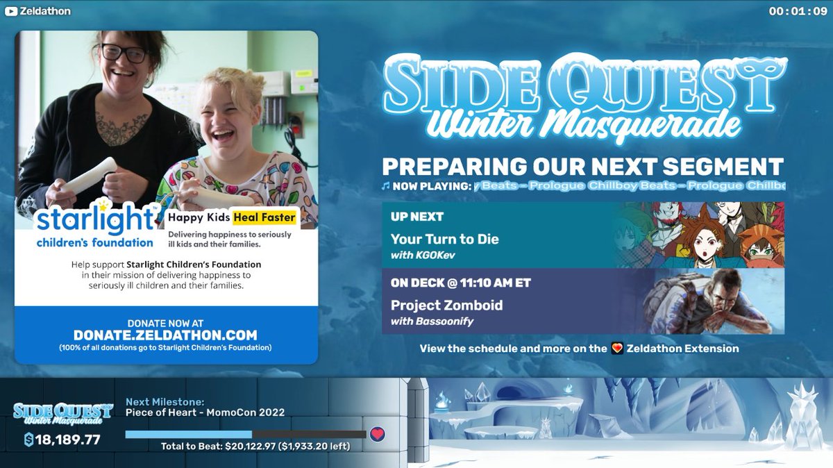 Day 3 of Side Quest Winter Masquerade for <a href="/StarlightUS/">starlightUS</a>  is now live! Our first segment of the day is Your Turn to Die! Thank you for an incredibly successful Day 2. Let's keep up the great work for Day 3! twitch.tv/zeldathon