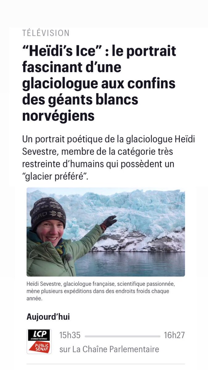 PierreDugowson's tweet image. Quoi de mieux qu’une redif de HEÏDI’S ICE sur @LCP pour finir l’année ! 😊
Avec @HeidiSevestre 

#docu #glaciers #arctic