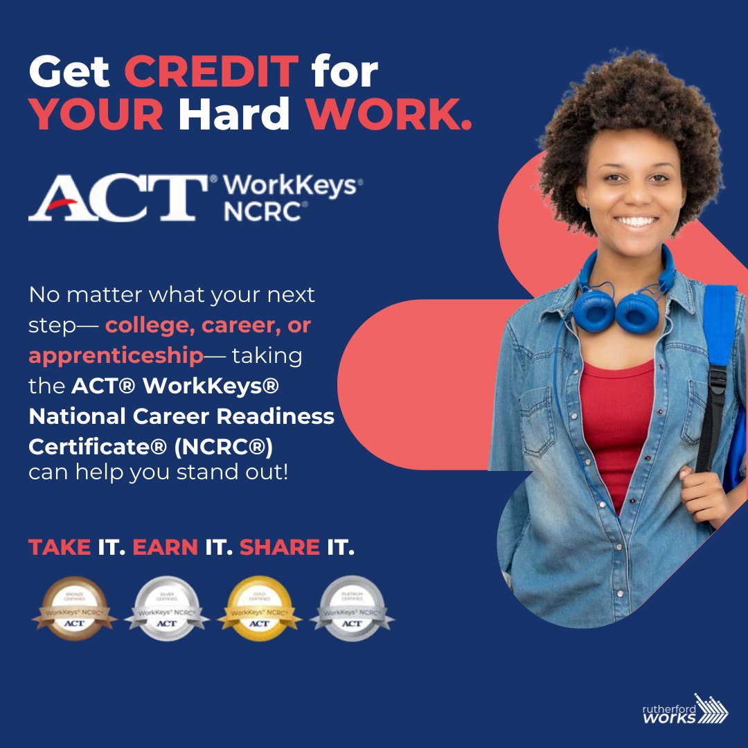 RuthWorksTN's tweet image. Earn an ACT WorkKeys National Career Readiness Certificate to showcase your workplace skills to #RutherfordCounty employers! We offer FREE access to students and jobseekers. Message us to unlock your career potential! #ACTWorkKeys #RutherfordWorks #CareerReadiness #Skills