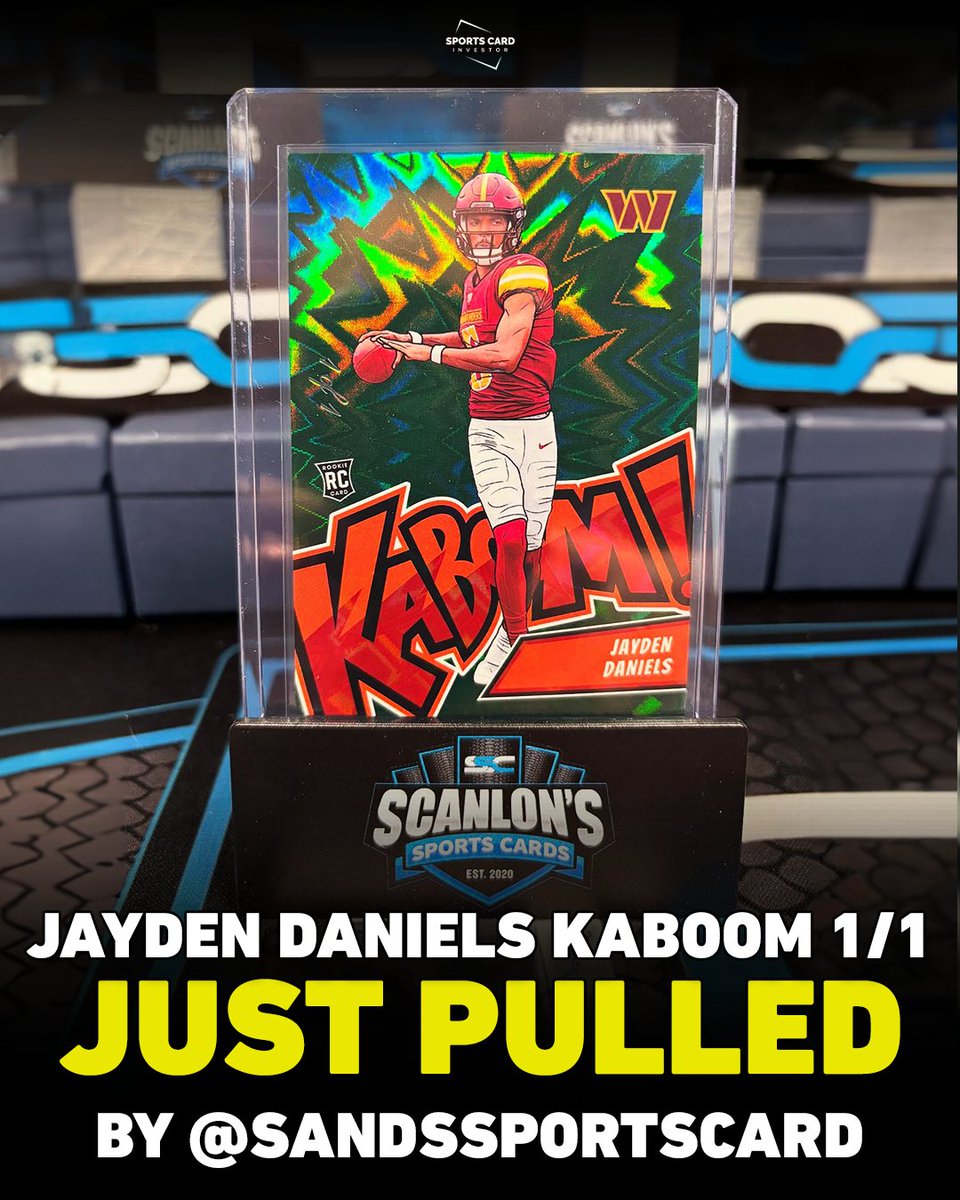 SportsCardInv's tweet photo. 🏈 JUST PULLED 🏈

Jayden Daniels’ 1/1 Green Kaboom has surfaced, as it was pulled by @Sandssportscard! https://t.co/bNvLJC5D4r