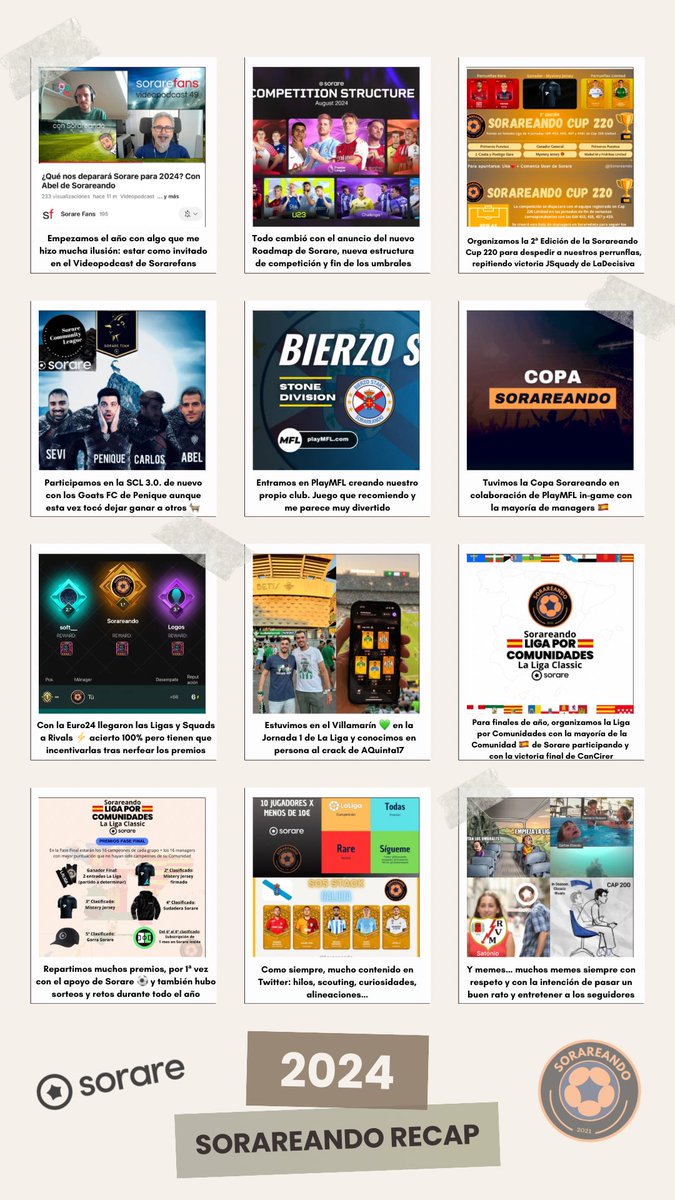📸 Sorareando Recap 2024 #Sorare

🔚 Gracias a toda la Comunidad por estar ahí apoyando ✔️ con muchas ganas de seguir 💪

🥳 Feliz 2️⃣0️⃣2️⃣5️⃣ a todos 🍾