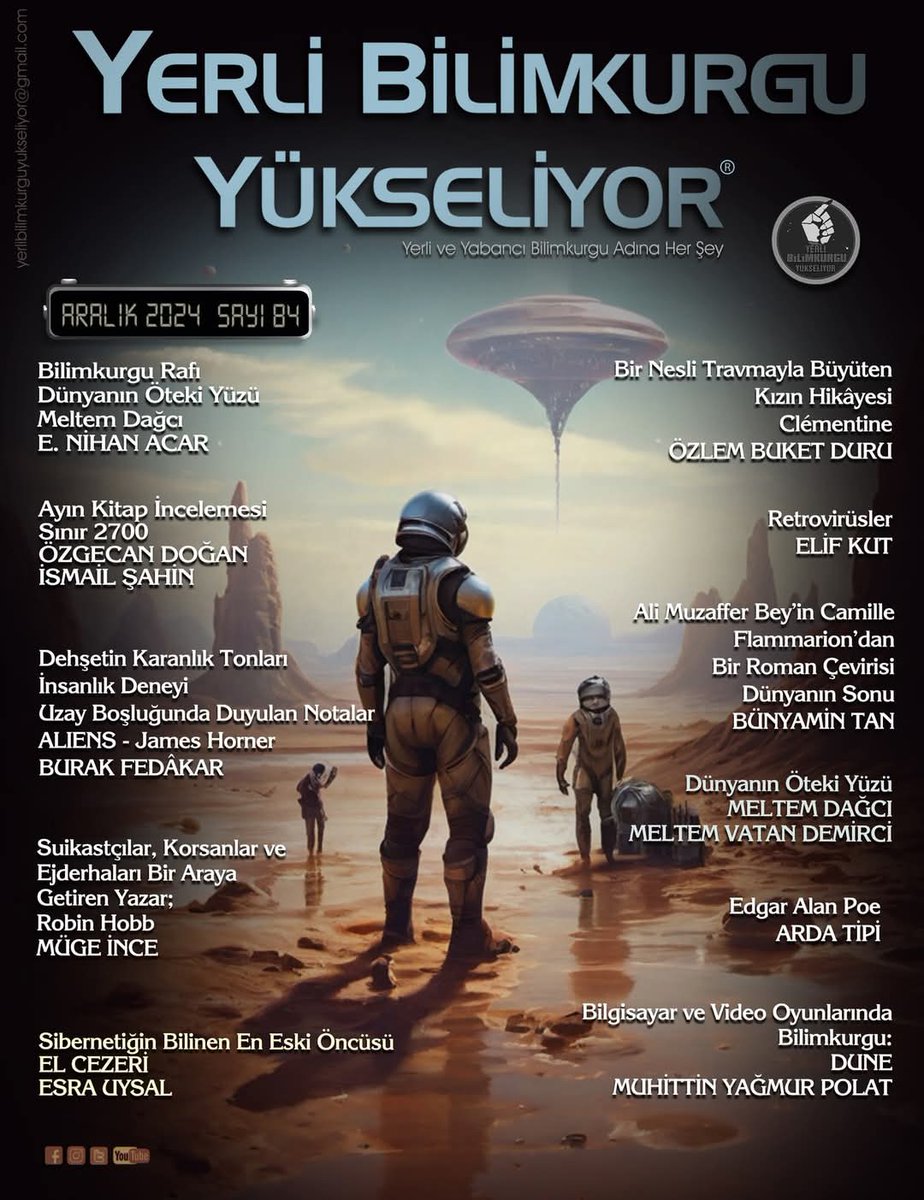 YBKY yılın son sayısıyla yayında. 84. Sayımızda daha önce yayınlanmış ve en fazla ilgi gören yazıları derledik.
Keyifli okumalar ve YBKY ekibi olarak hepinize iyi seneler dileriz...
yerlibilimkurguyukseliyor.com/2024/12/31/ybk…