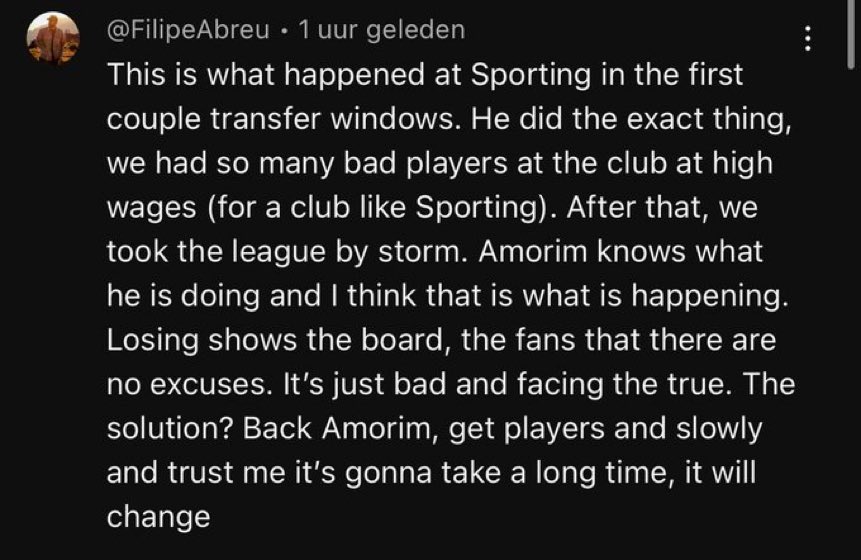 🚨📸 - A Sporting fan has shared their opinion online regarding Rúben Amorim’s current situation at Man United 

He will be successful long term.