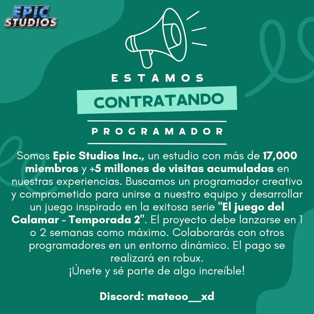 EpicStudios_ES's tweet image. ¡ESTAMOS CONTRATANDO PROGRAMADOR!
#RobloxScripter | #Roblox | #RobloxDev