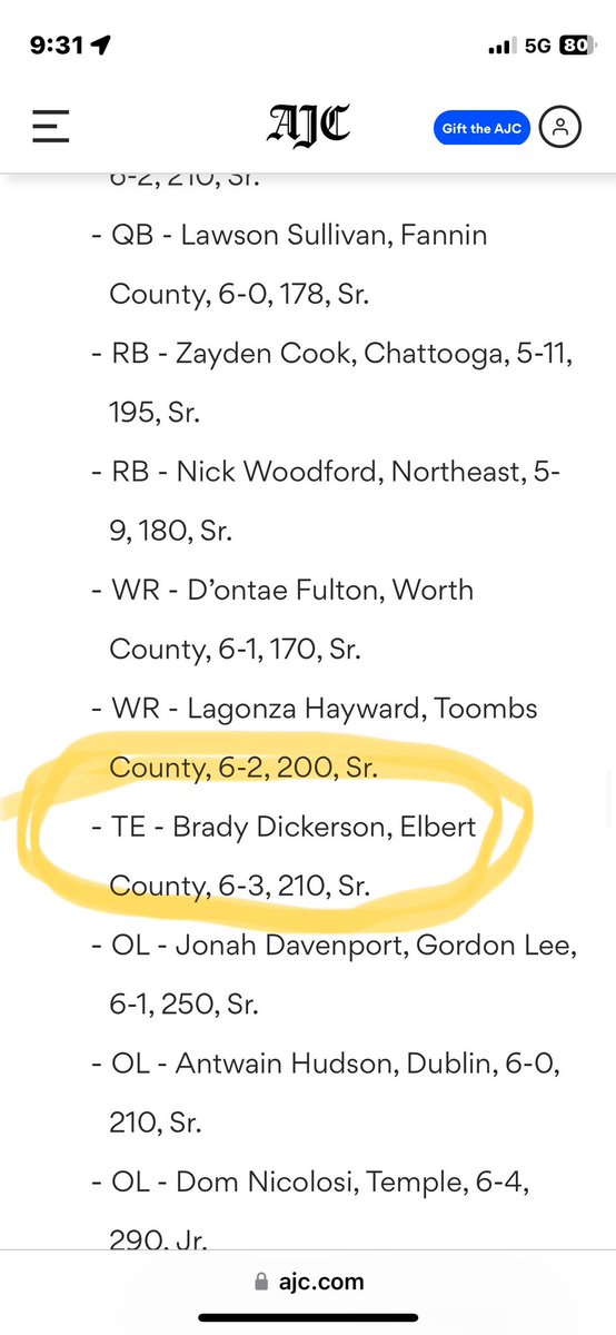 brady dickerson (@brady_dicke13) on Twitter photo blessed to be named 1st team all state by AJC!!
<a href="/ElbertFootball/">Elbert Football</a> <a href="/Coach_SJarvis/">Coach Shannon Jarvis</a> <a href="/CoachTurm88/">Devon Turman</a> <a href="/training_phenom/">Phenom_Training</a> <a href="/RustyMansell_/">Rusty Mansell</a> <a href="/247recruiting/">247Sports Recruiting</a> blessed to be named 1st team all state by AJC!!
<a href="/ElbertFootball/">Elbert Football</a> <a href="/Coach_SJarvis/">Coach Shannon Jarvis</a> <a href="/CoachTurm88/">Devon Turman</a> <a href="/training_phenom/">Phenom_Training</a> <a href="/RustyMansell_/">Rusty Mansell</a> <a href="/247recruiting/">247Sports Recruiting</a>