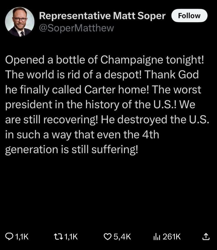 Tracey_Vegan_Expat (@traceykleber) on Twitter photo What a despicable POS. The GOP in America has sunk to unfathomable depths. 🤬🤬🤬
He has since pulled down this post and apologized. But this cannot be unseen/undone. You have shown us who you are <a href="/SoperMatthew/">Representative Matt Soper</a>. And BTW learn to spell. What a despicable POS. The GOP in America has sunk to unfathomable depths. 🤬🤬🤬
He has since pulled down this post and apologized. But this cannot be unseen/undone. You have shown us who you are <a href="/SoperMatthew/">Representative Matt Soper</a>. And BTW learn to spell.
