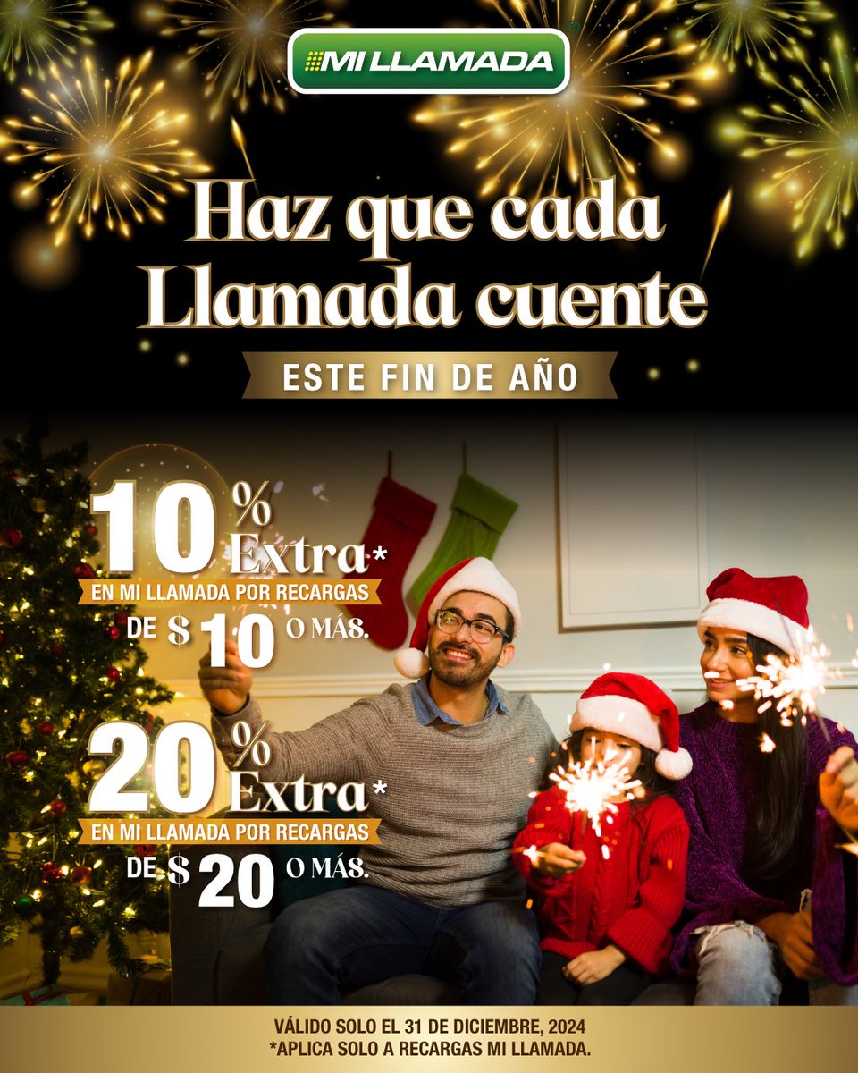 MiLlamada's tweet photo. 🎉Haz que cada llamada cuente este fin de año con #MiLlamada🎄
Recarga $10 o más y recibe 10% extra, o recarga $20 o más y recibe 20% extra.🌟
💚 #Conéctate más con tus seres queridos y disfruta de más saldo para compartir tus mejores deseos. ¡No dejes pasar esta oportunidad!🎁 https://t.co/0mM1mXurQk