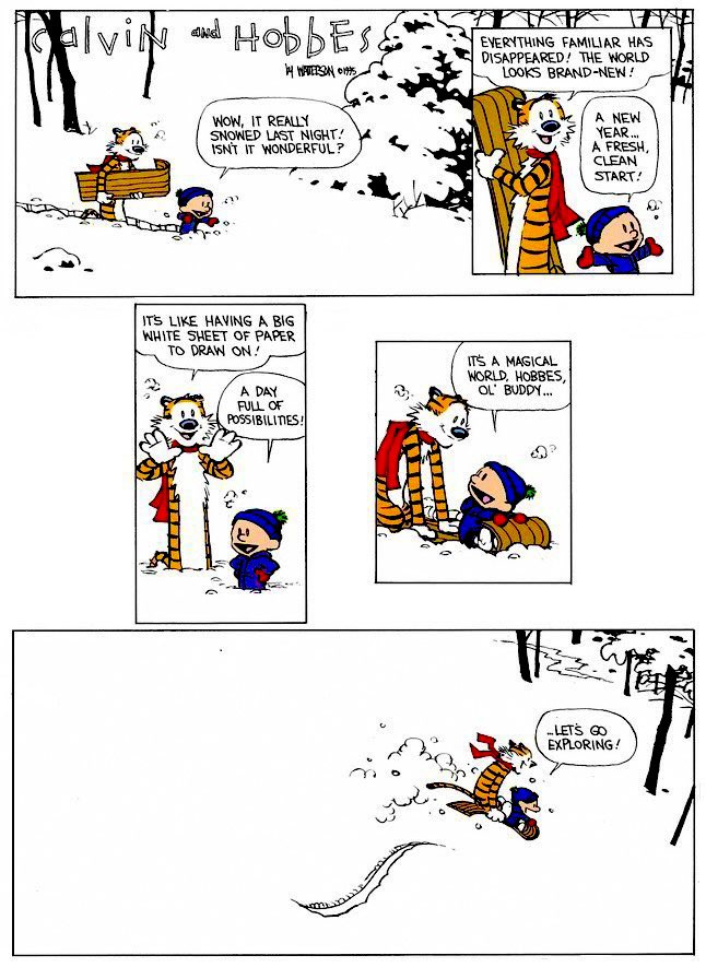 Ho33es's tweet image. The very last Calvin and Hobbes strip was published 29 years ago today. Best series finale ever. #CalvinandHobbes