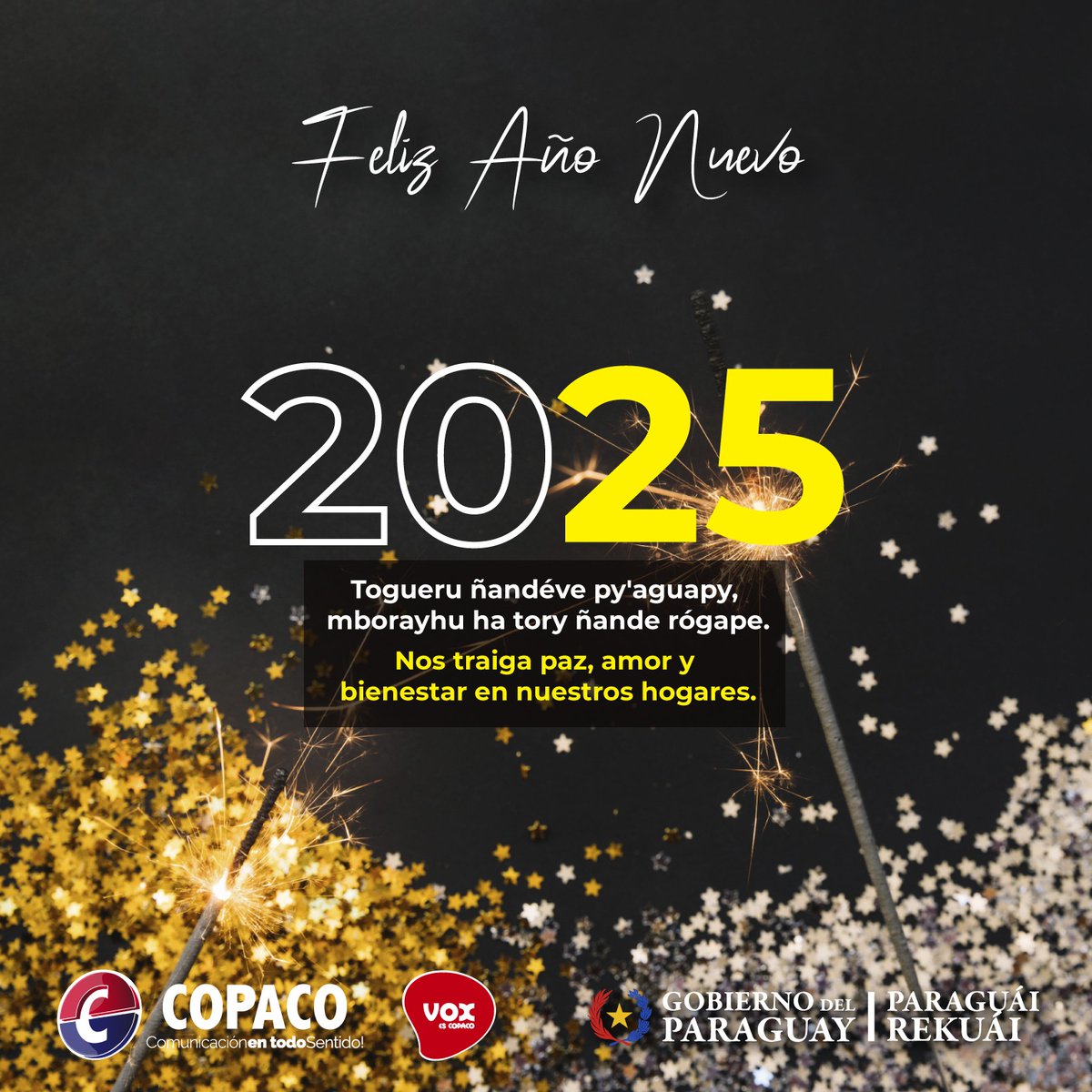 voxpy's tweet image. Que en el 2025 no falte Paz,Amor, Salud y trabajo🎆.     
 
Gracias por acompañarnos durante este 2024.🥂
¡Feliz año nuevo! ✨