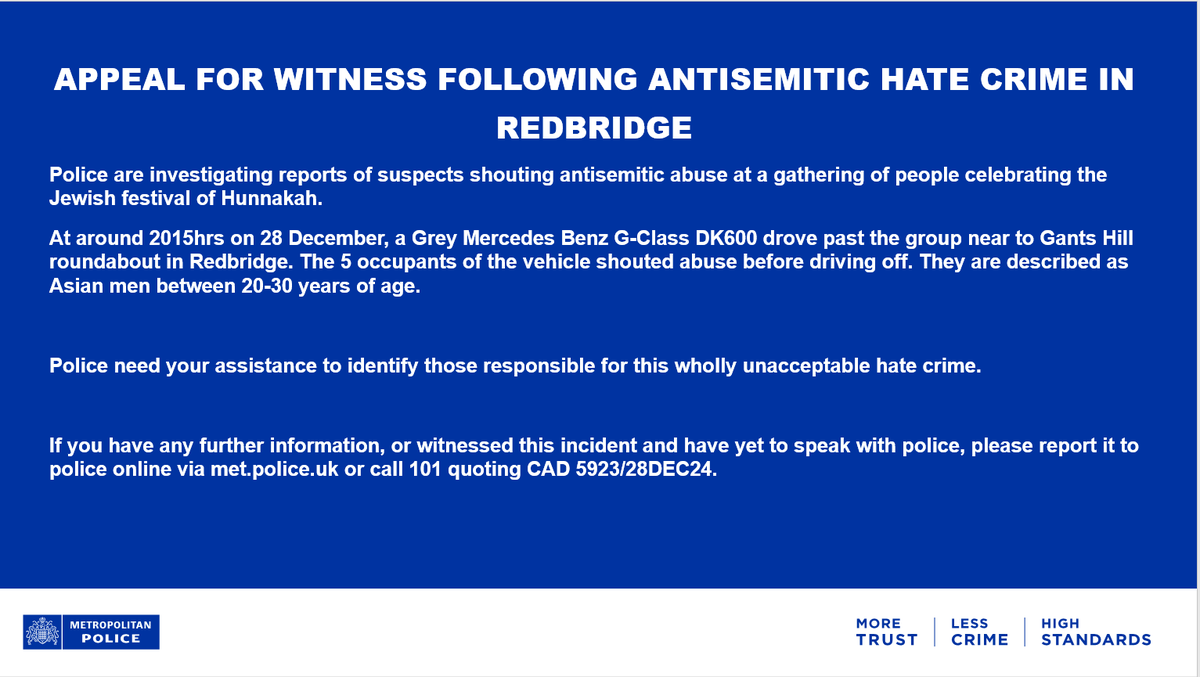 #Appeal | 

Appeal for witness following incident in #Redbridge