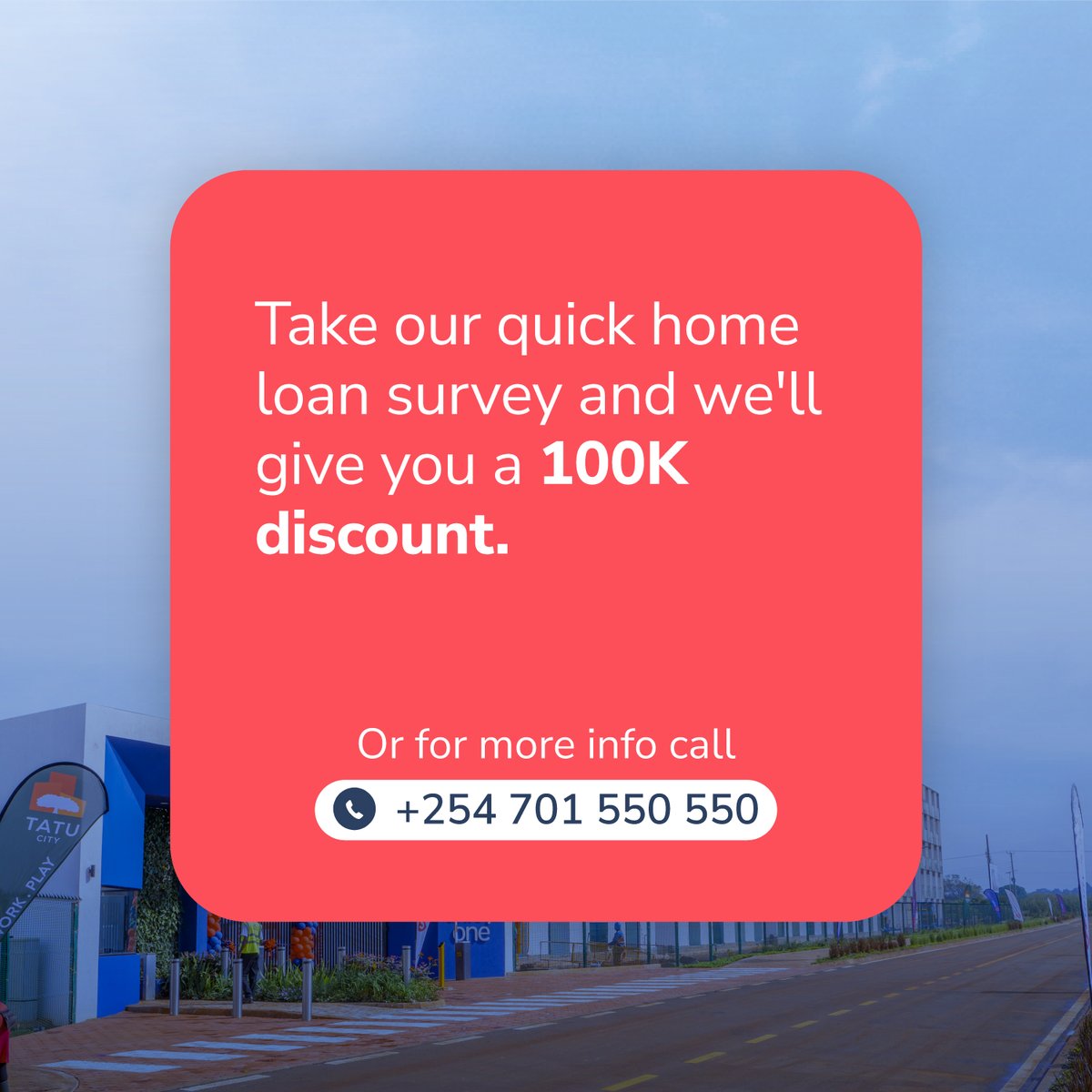 Did you know as a Kenyan you could own a spacious 1-bedroom apartment in the heart of Tatu City for as little as Ksh 51K/month?

Curious to see if you qualify? Take our 5-minute survey today at unityhomes.plotify.finance and save Ksh 100K on your apartment purchase!