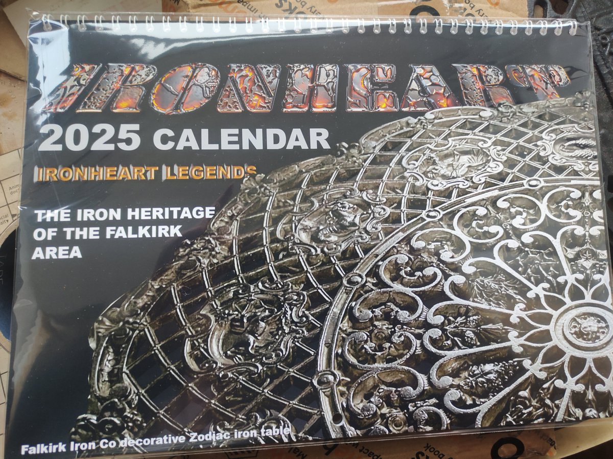 FalkirkMade's tweet photo. The 2025 Falkirk Made Friends calendar, the images theme is Ironheart Legends. The cover is a delicate zodiac design cast iron table top made by Falkirk Iron Co c1900. The table is in the collection of Falkirk Museum. https://t.co/2pPtsdjPKC