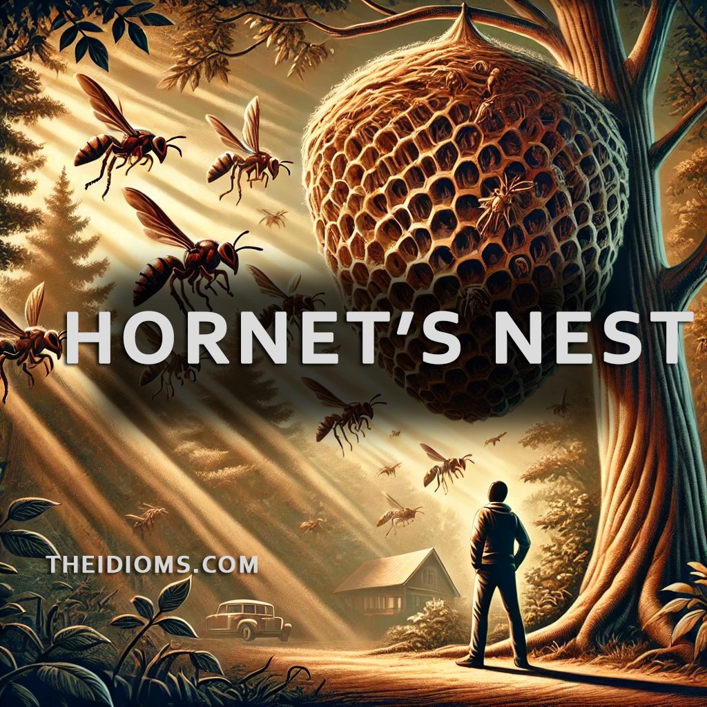 Hornet's nest meaning, definition, origin and history
The phrase "stir up a hornet's nest" refers to creating a situation that leads to trouble, chaos, or anger, similar to disturbing a nest of hornets.

Read more: theidioms.com/hornets-nest/

#phrase
#phrases
#idiom
#idioms
