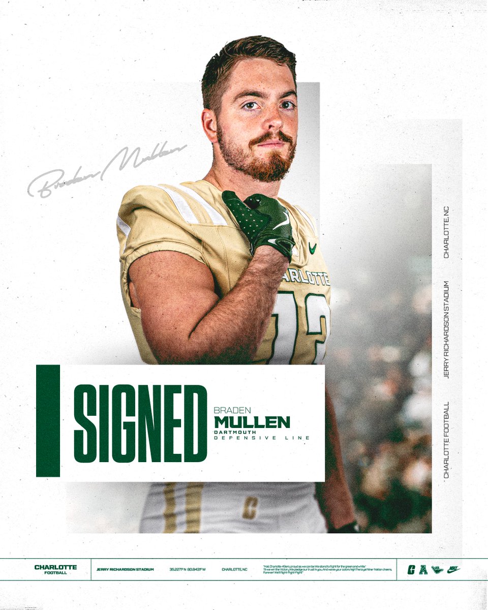 𝚂𝚒𝚐𝚗𝚎𝚍 » Braden Mullen
📏 6’4” | 240 lbs
🏫 Dartmouth
🏠 Glenview, Il
🏈 DE

#GoldStandard⛏️