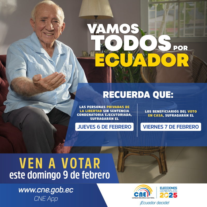🇪🇨🗳️ Conoce las fechas en las que se desarrollarán el #VotoPPL y #VotoEnCasa en las #Elecciones2025Ec.

¡Tu participación cuenta!

#VotoInformadoEc ✅