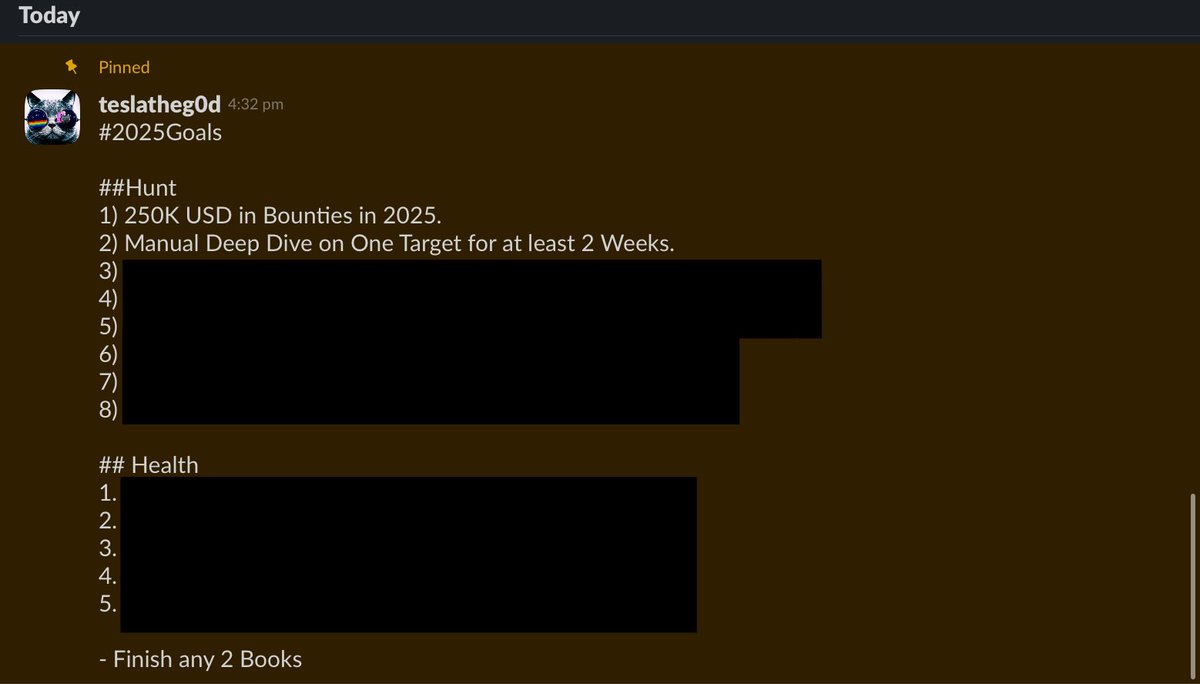 TeslaTheGod's tweet image. 2025 Goals 

#2025Goals #bugbounty #hackerone #bugcrowd