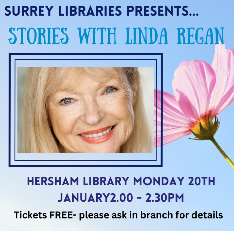 hershamlibrary's tweet image. We are thrilled to launch Warm Welcome Week in January with Stories with actress and crime author Linda Regan on 20th January 2025 at Hersham Library.
Tickets are FREE, Please book a place at the desk.
Doors open 1.30pm @SurreyLibraries @Linda_Regan