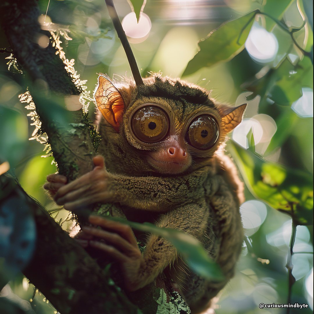 CuriousMindByte's tweet image. Animal Spotlight: Tarsier 👀 Tiny Southeast Asian primates with eyes larger than their brains. Nocturnal hunters that can rotate their heads 180 degrees. Walking, adorable owl-monkeys! #WildlifeFacts #CuteCreatures