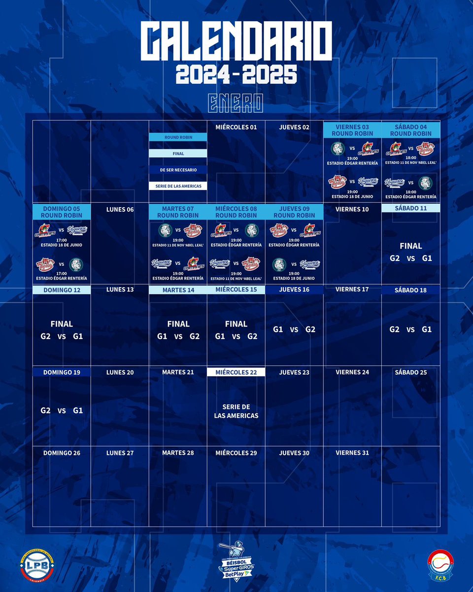 Así se jugará el Round Robin de la LPB 🔥⚾️🙌🏻 iniciaremos el 2025 a puro béisbol. 

¡Empieza lo bueno! 

Feliz año fanáticos 🥳