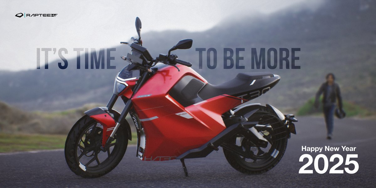 RapteeEnergy's tweet photo. When the road ahead is yours to conquer, It's Time to be More.
Raptee.HV wishes a Happy New Year 2025!
#NewYear2025 #DiscoverRapteeHV #highvoltagetech #RapteeHV #ElectricMotorcycle #IndianEV @DineshArjunV @IyerOnTheRun @bigvig21 @vjayapradeep @VenkataRamanDU https://t.co/PVBJuYxz4l