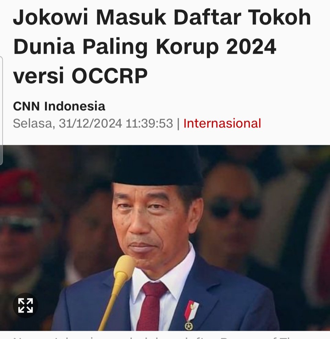 DokterTifa's tweet photo. Hadiah Tahun Baru 2025 buat Jokowi.

Dunia menganugerahi gelar bukan main-main: 
Koruptor Dunia Kelas Kakap.

Kalau tidak ada pengadilan dunia  yang mampu menghukum makhluk ini, maka kita minta pengadilan akhirat saja.

Lebih ngeri sih. Membayangkannya saja ngeri banget. https://t.co/BL0WBGbS2O