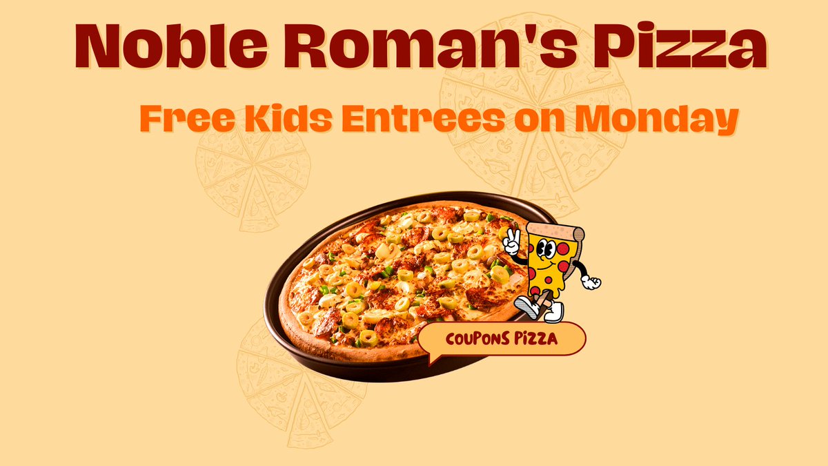 heycouponspizza's tweet image. &quot;🧒 Monday Special! Kids eat FREE at Noble Roman’s Pizza. Make family dinners even better with this deal! 👨‍👩‍👧‍👦🍕 #FamilyMeals #PizzaSelberMachen #FoodAndDrinkRecipes&quot;