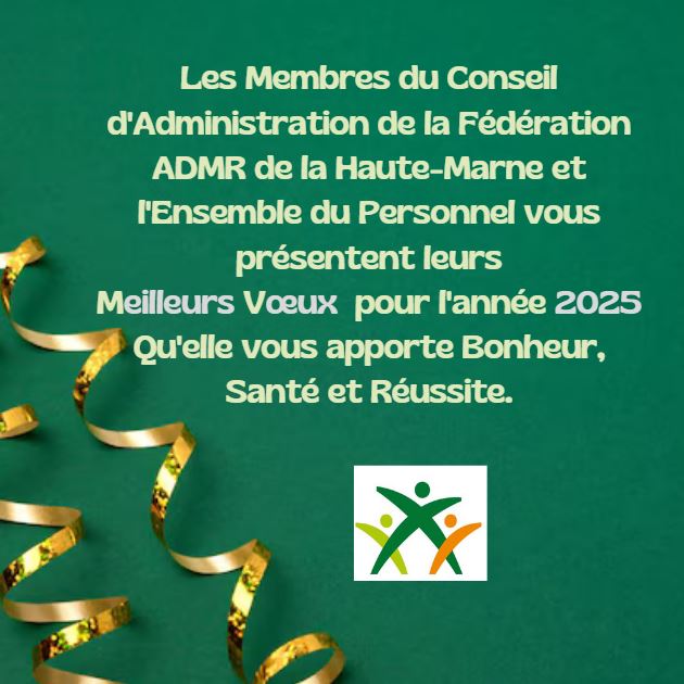 Le Personnel de l'ADMR de la Hte-Marne vous souhaite de passer une Belle St Sylvestre et vous présente ses Meilleurs vœux.
Une pensée pour nos aides à domicile qui assureront comme chq jour leurs interventions, au personnel d'astreinte, et aux bénévoles.