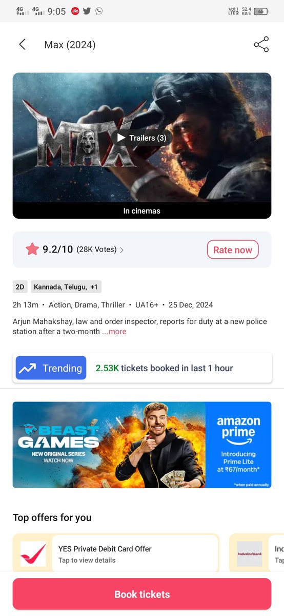 Dheera_333's tweet photo. 2.53K at 9:00 Clock π₯π₯΅π₯΅
Ivat BMS Stats 40 Cross agute ππ
#MaxTheMovie #MAXimumBlockbuster
#KicchaSudeep #BBK11 #MAXFDFS https://t.co/oUHeemWBh0