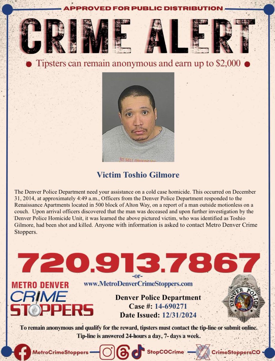 DenverPolice's tweet photo. #Denver, do you have any information that can help solve this case? If so, please contact @CrimeStoppersCO at 720-913-STOP(7867). You can remain anonymous and earn a reward up to $2,000. https://t.co/HY0aYYfKQ2