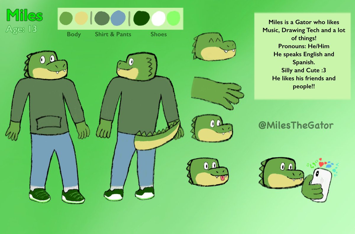 MaxiGoji's tweet image. Here are the Ref Sheet of my 2 OCs
1.-Miles 🐊
2.-MaxiGoji 🦖
Feel free to draw them or smth :3