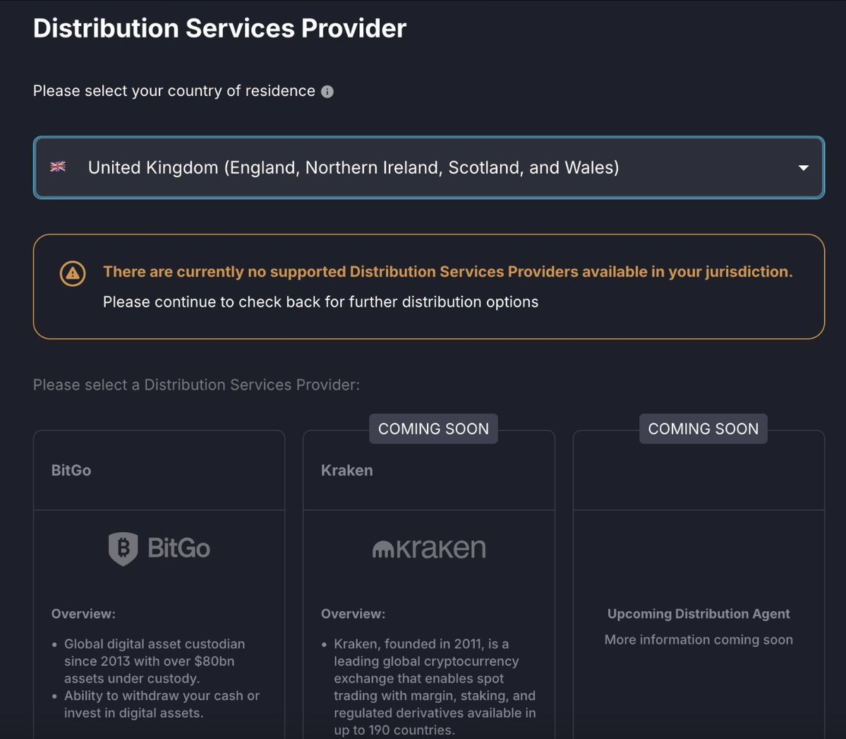 FTX Claims Portal: Distribution Bitgo and Kraken are only available  currently Bitgo only: China, India, Indonesia Kraken only: Qatar, Vietnam,  Venezuela Some countries can not choose either, FTX debtors are  investigating options