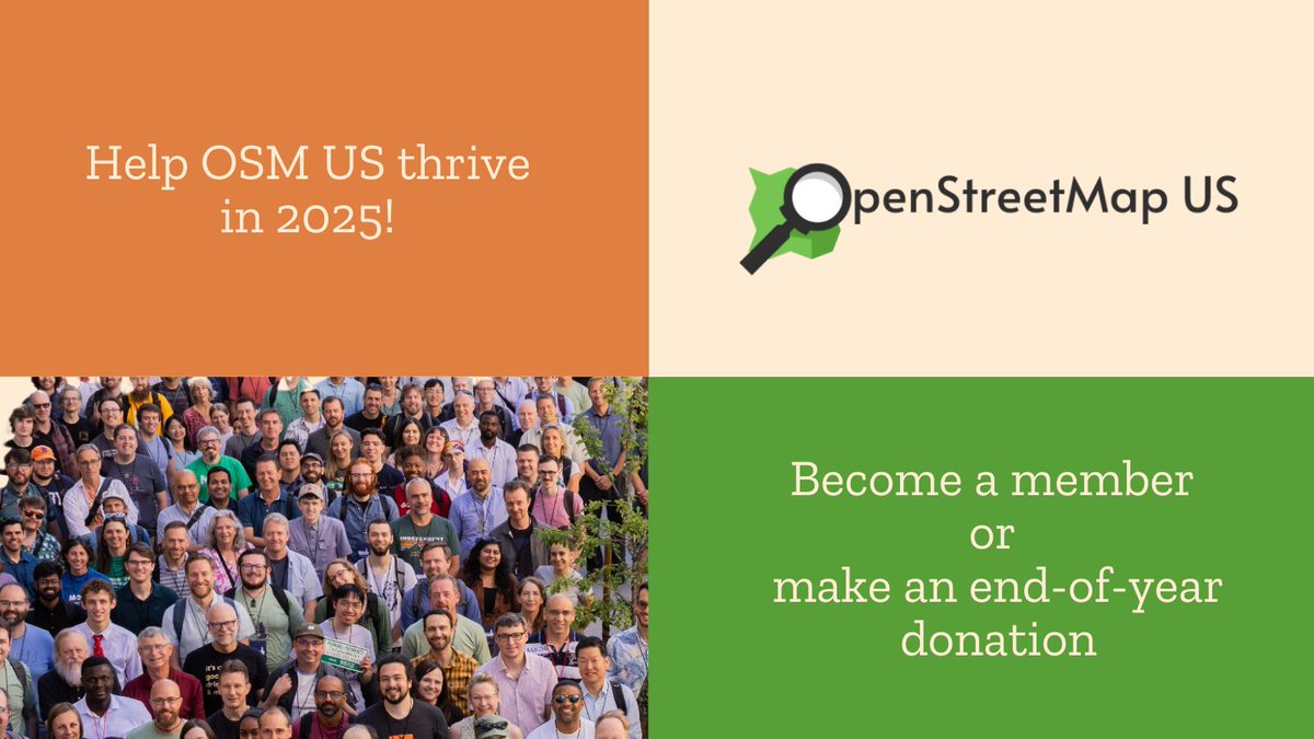 Help OSM US thrive in 2025! 

➡️ Become a member: buff.ly/3tRMqGw 

➡️ Make an end-of-year donation: buff.ly/4hfSZq3 

➡️ Compete the 2024 Survey: buff.ly/4a1TUrp 

#OpenStreetMap #OpenStreetMapUS #Thrivein2025