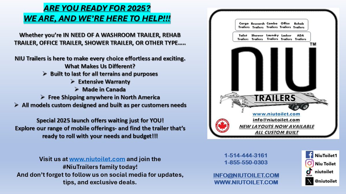 ARE YOU READY FOR 2025?
#TrailersForLife #BuiltToLast #TrailerInnovation #TrailerSolutions
#UtilityTrailers #Washroomtrailers #showertrailers #toilets #mobiletoilets #portabletoilets #trailers #trailersolutions #mobilesolutions #emergencyrelief #disasterrelief #laundrytrailers