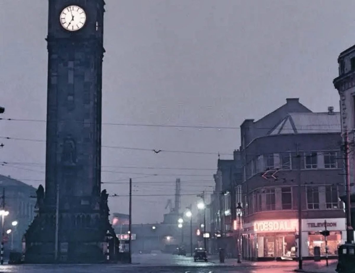 HAPPY NEW YEAR  2025👍
The Albert Memorial Clock. Victoria Street / Queen's Square, Belfast.  c1959. (Getty)                                                 
Traditionally people would gather at the Albert Clock on New Year's Eve to celebrate and see in the New Year at midnight.