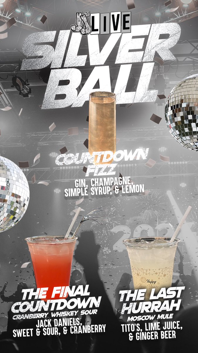 Custom Cocktails for tonight’s NYE Silver Ball party at JJ’s Live!